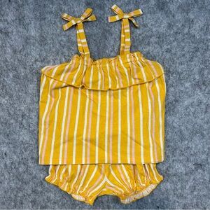 Harper Canyon Yellow White Pink Striped Baby Girl Two Piece Summer Outfit 24M